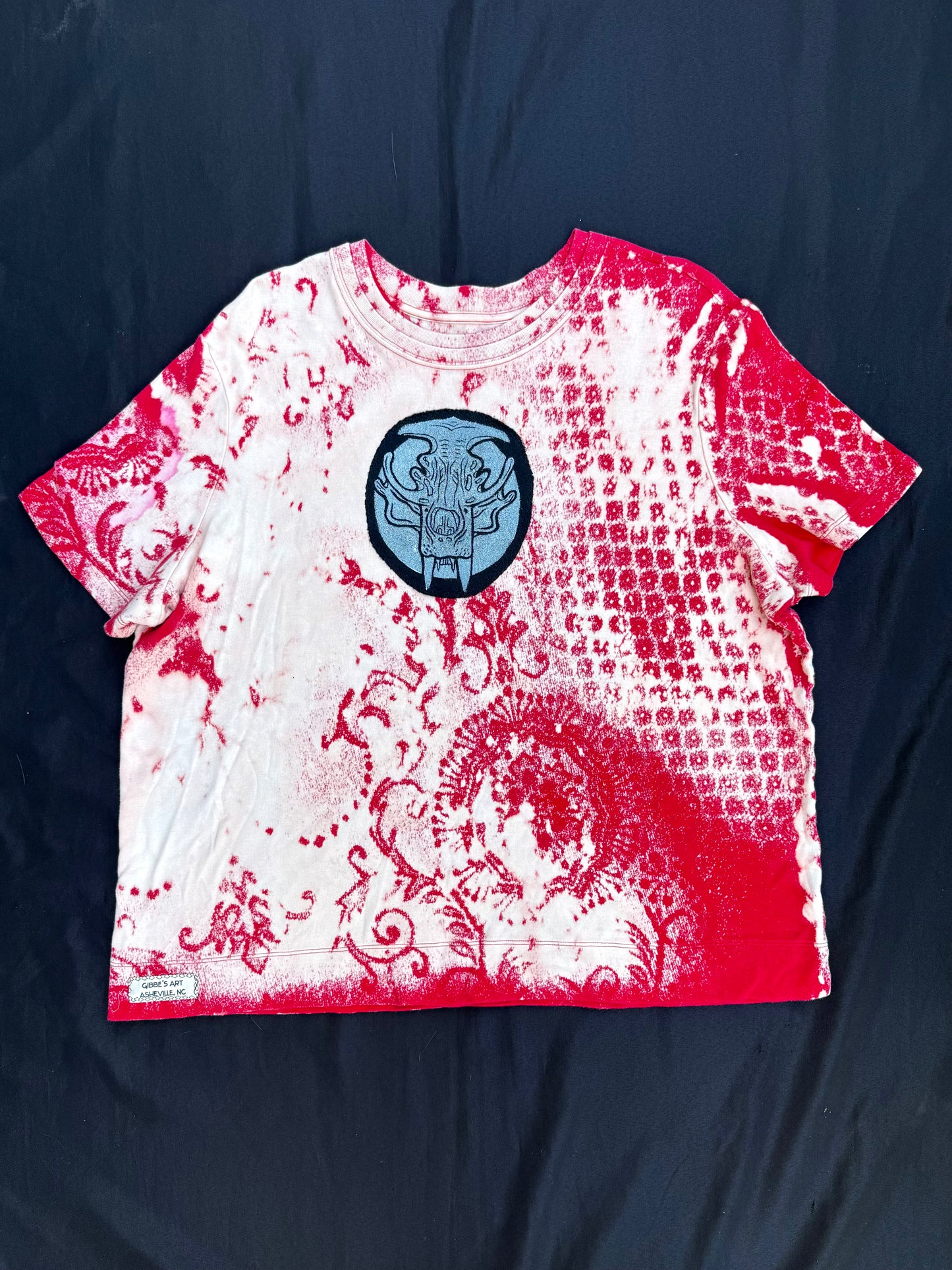 Polar bear skull patch bleach dyed t-shirt