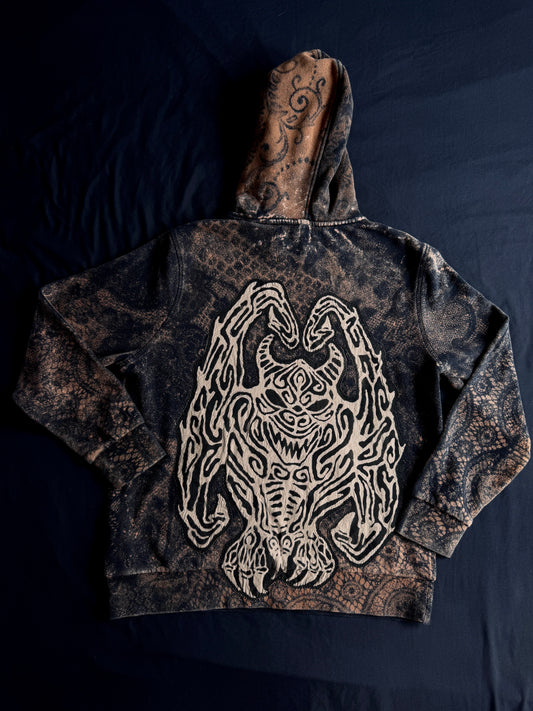 Gargoyle bleach dyed hoodie