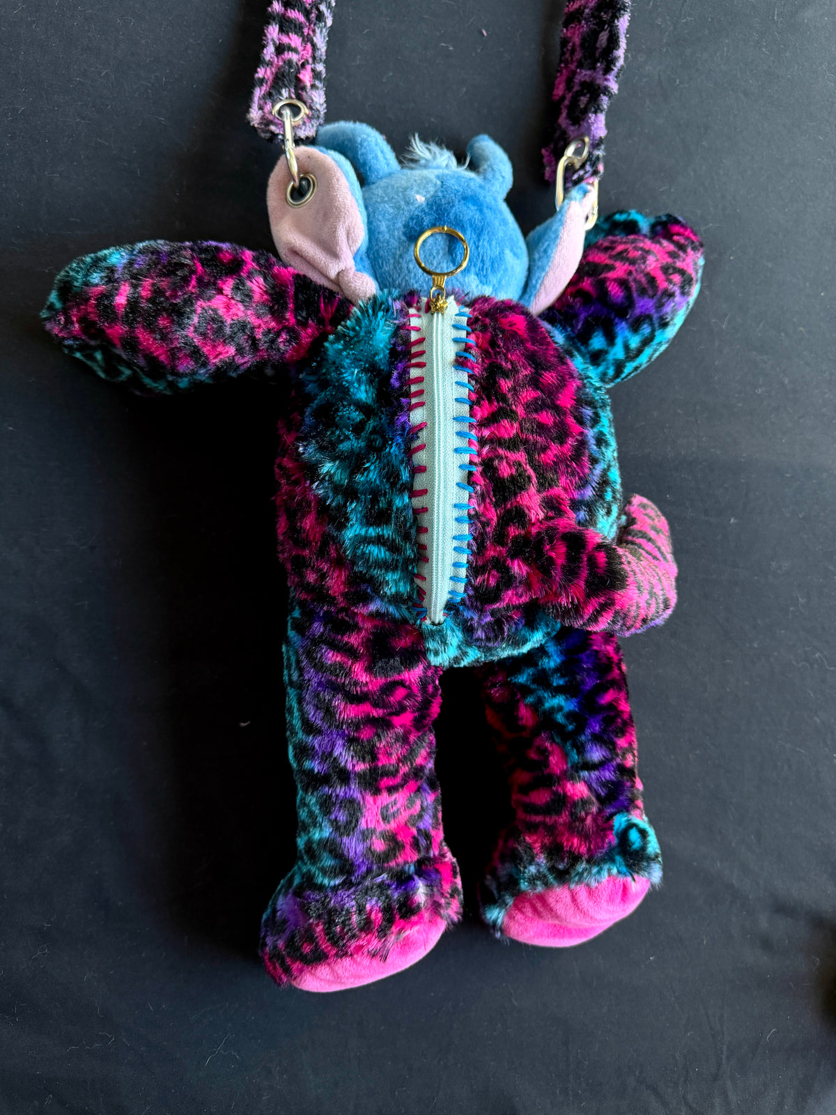Stitch + pink and blue leopard hybrid side bag