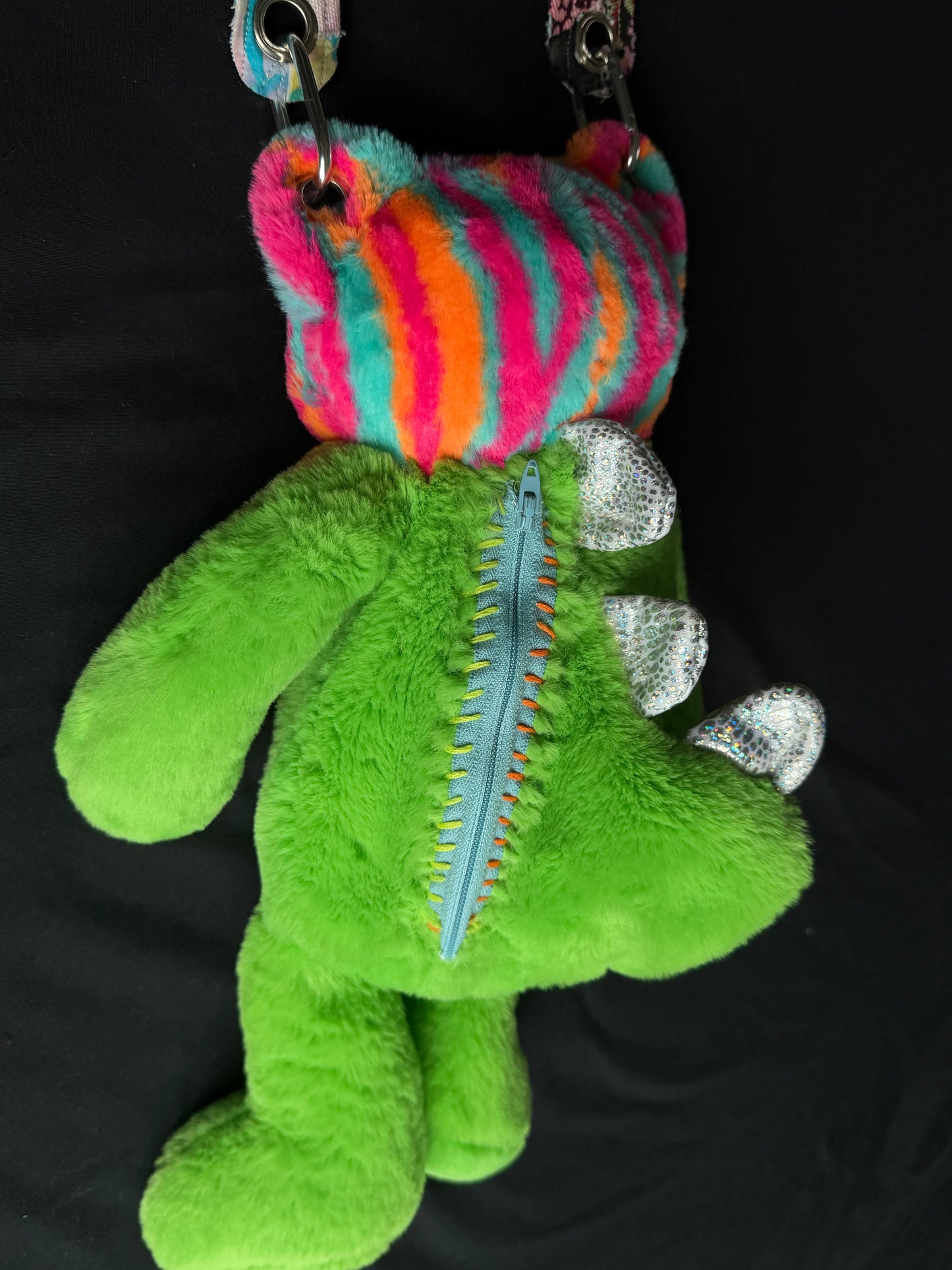 Colorful cat + dino hybrid side bag