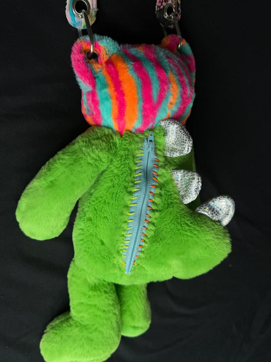 Colorful cat + dino hybrid side bag