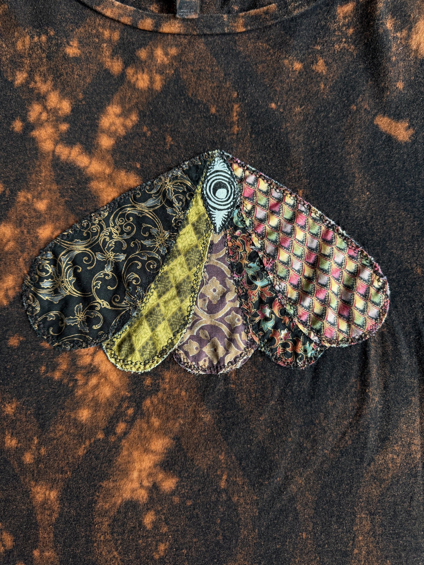 Moth patch bleach dyed t-shirt