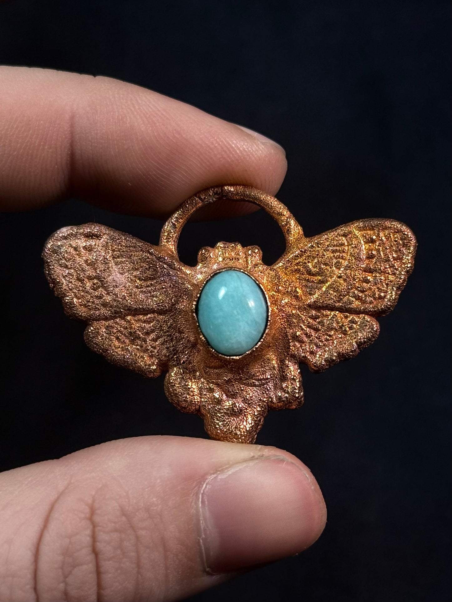 Aquamarine moth amulet