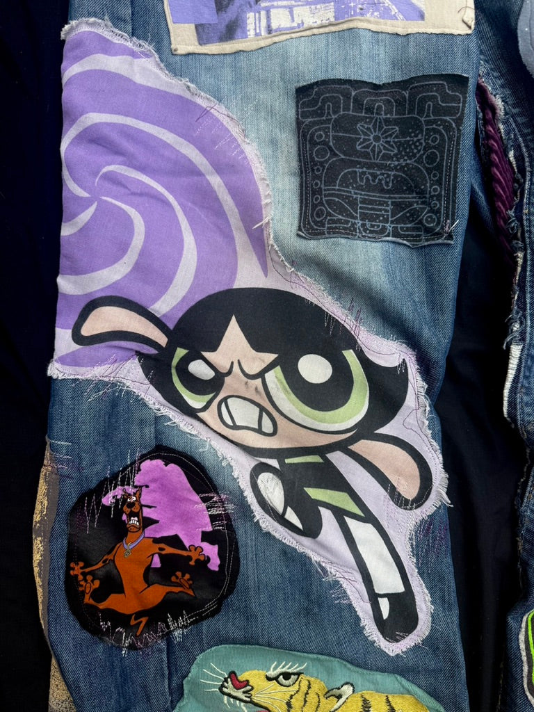 Purple collaged denim with added corduroy flair