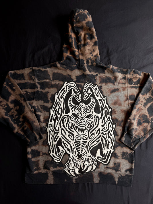 Gargoyle bleach dyed hoodie￼