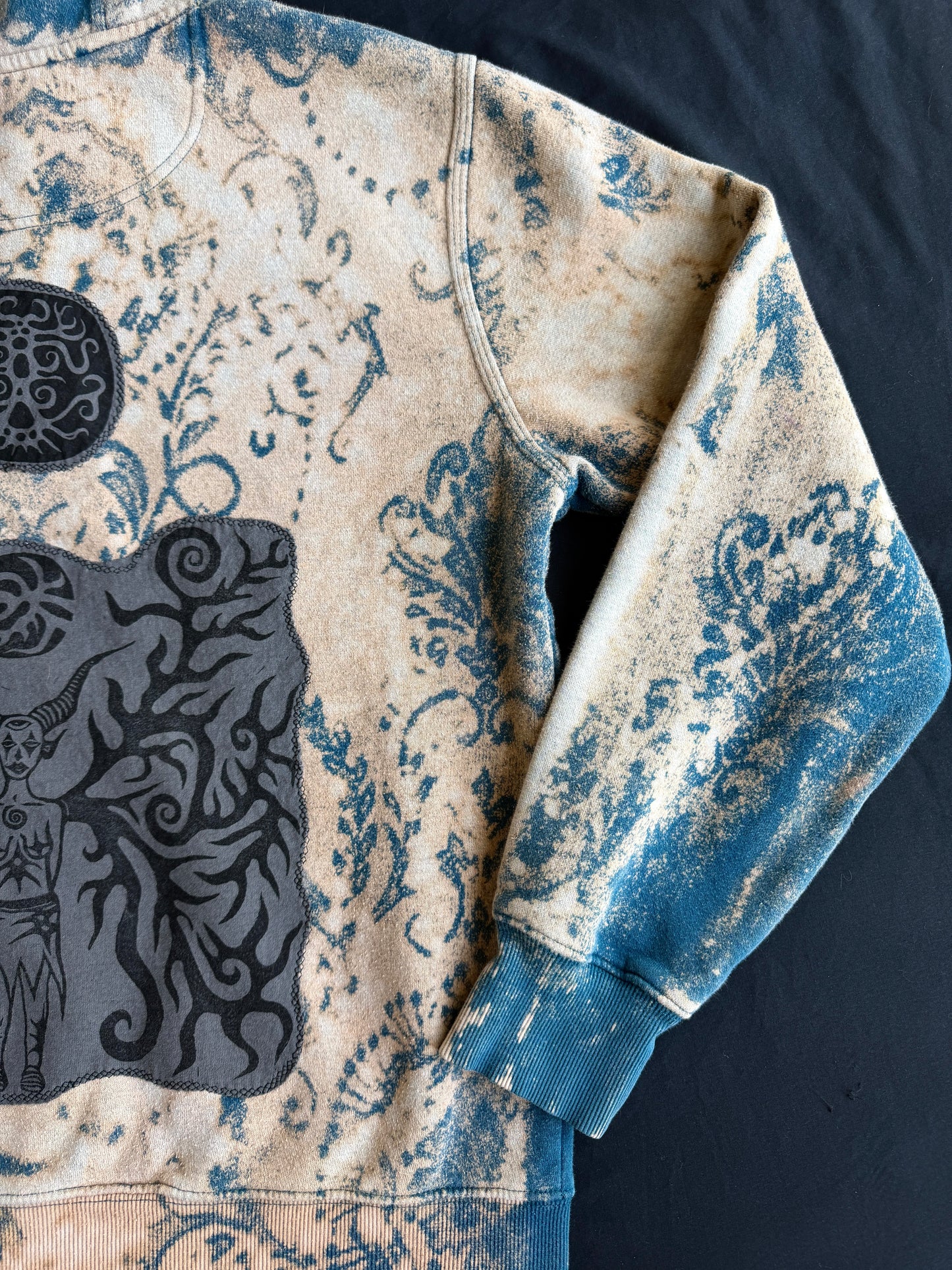 Moon goddess patch bleach dyed zip up hoodie