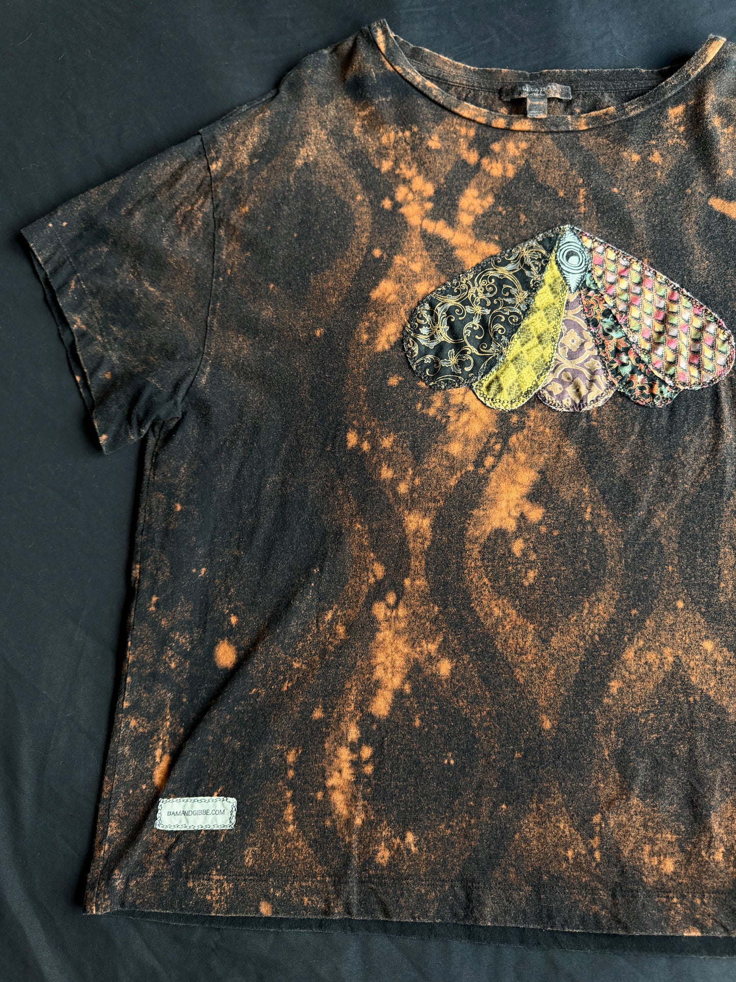 Moth patch bleach dyed t-shirt