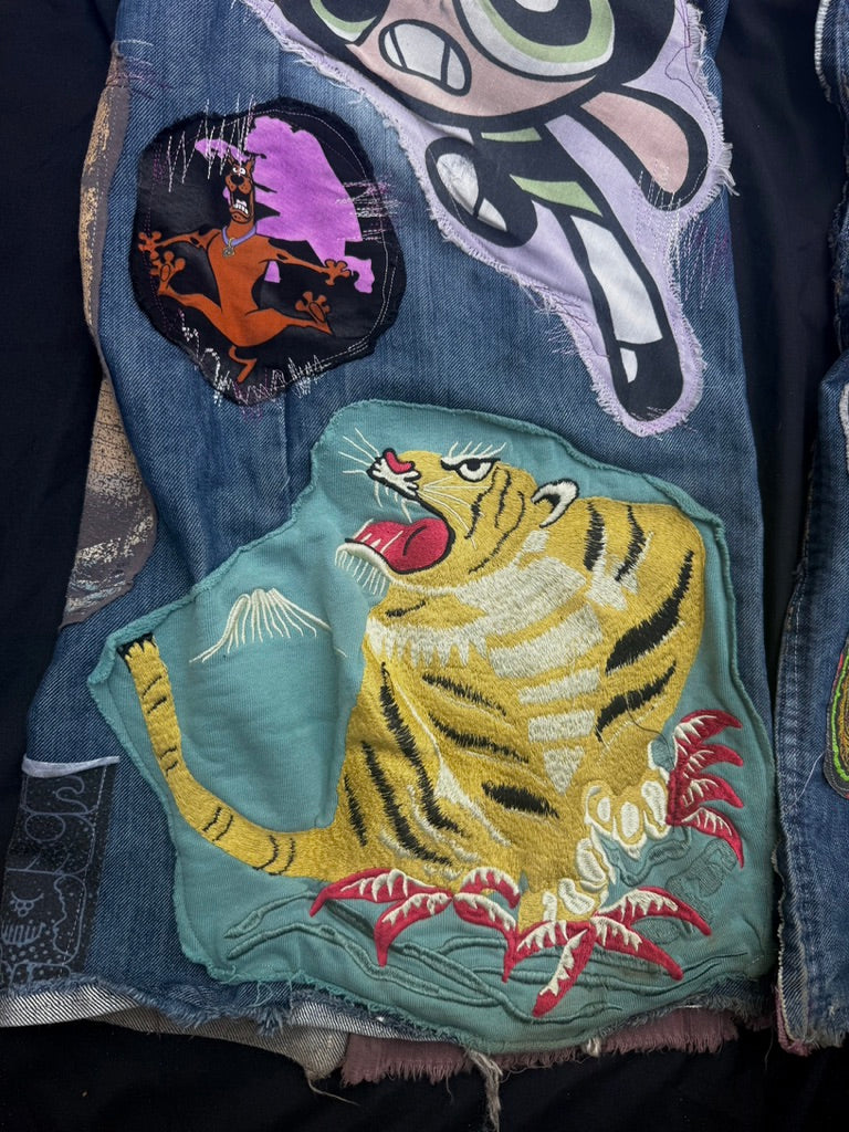 Purple collaged denim with added corduroy flair