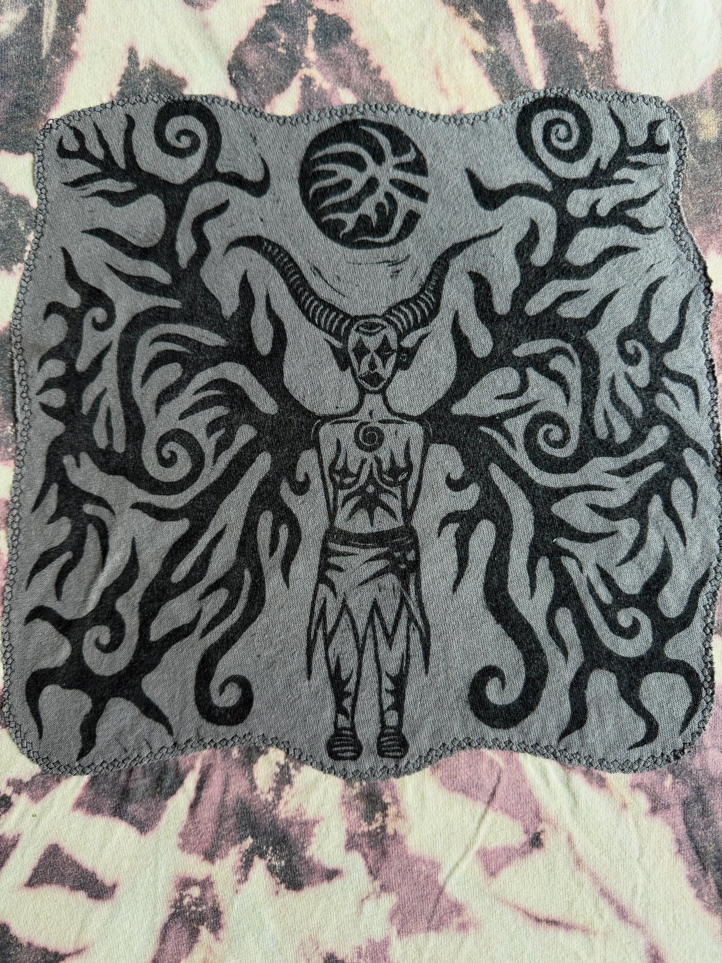 Beetle + moon goddess bleach dyed t-shirt