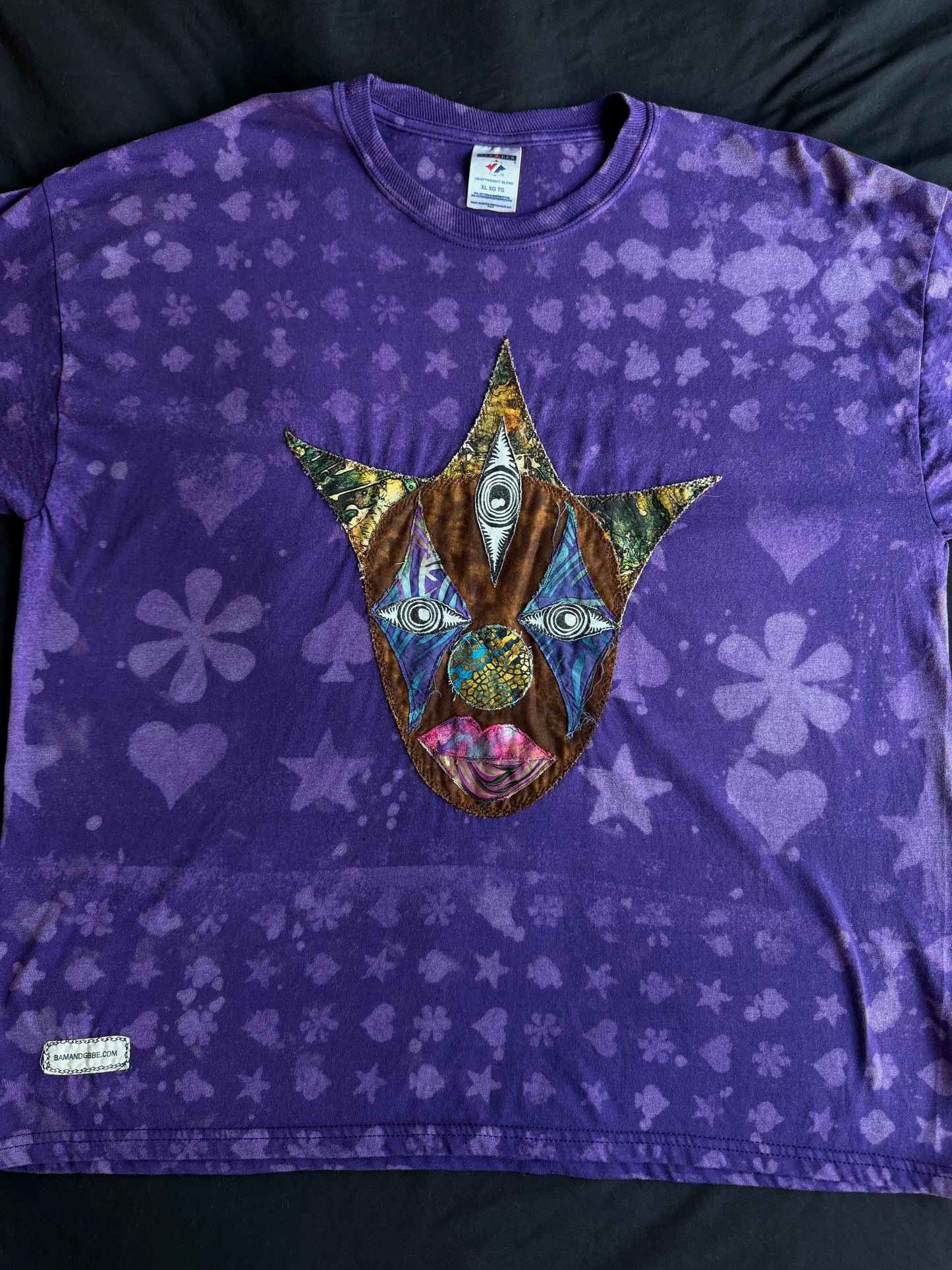 Purple clown patch bleach dyed t-shirt