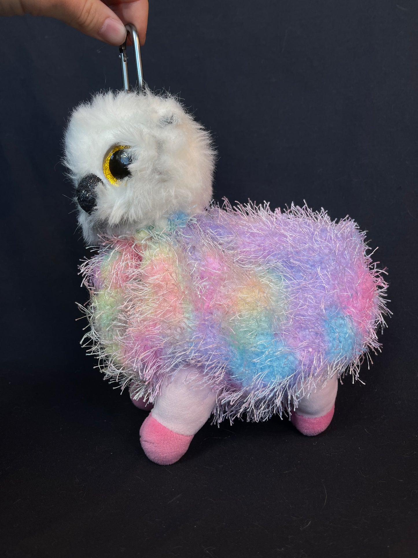 Owl + fuzzy rainbow llama keychain stash pouch
