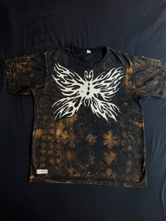 Abstract butterfly + shape bleach dyed t-shirt