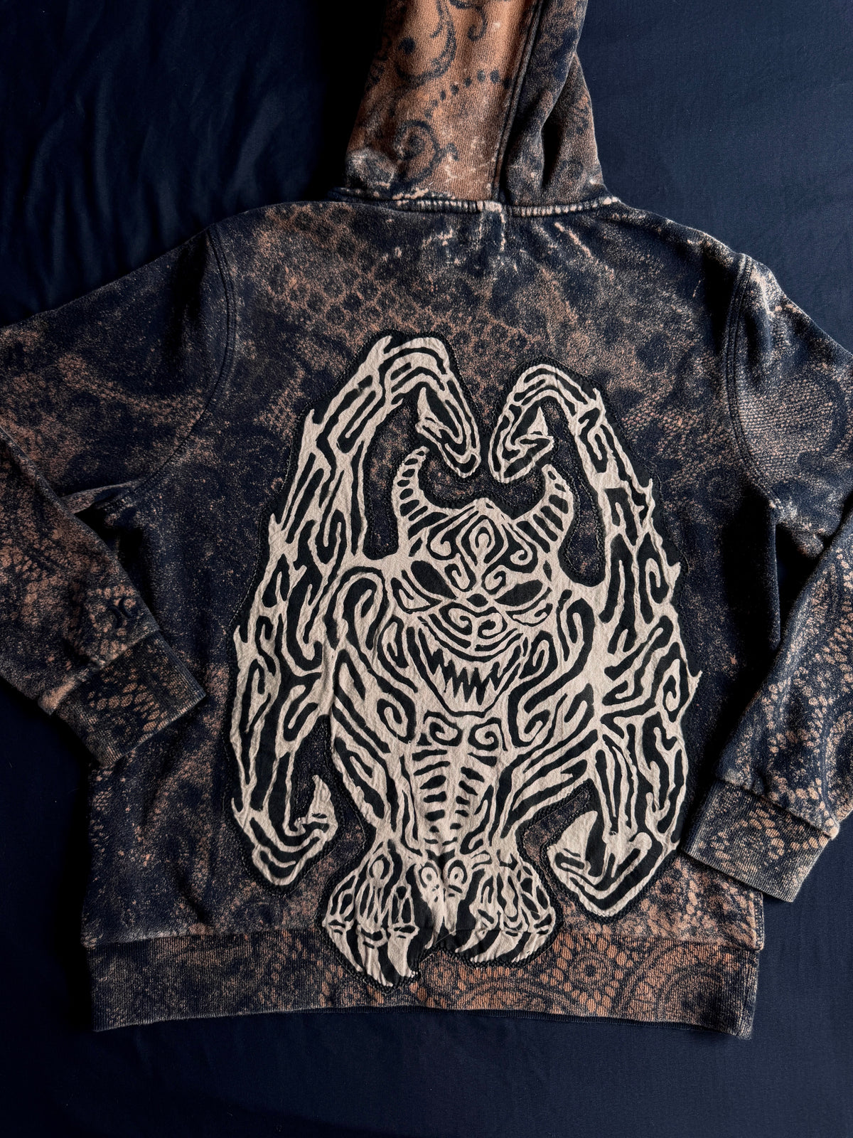 Gargoyle bleach dyed hoodie