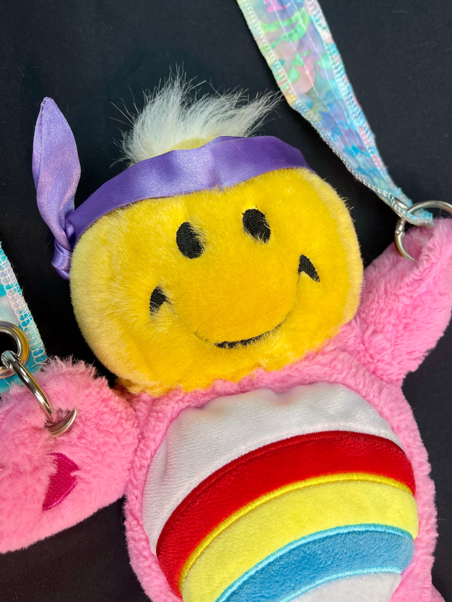 Smiley face + rainbow care bear side bag