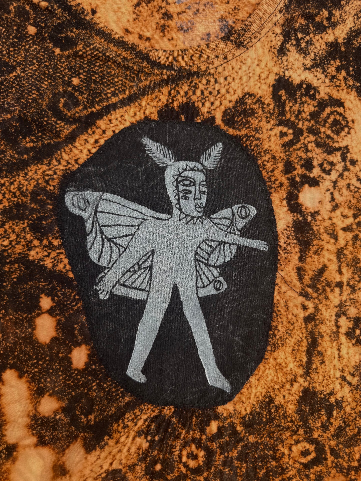 Moth man patch bleach dyed t shirt