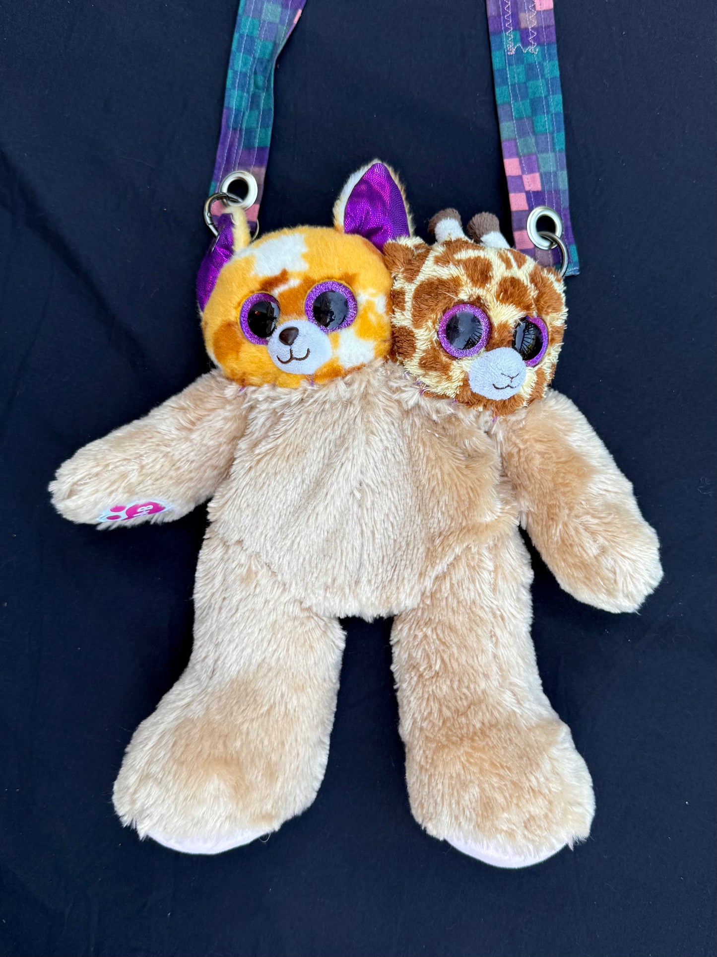Two headed giraffe + fox hybrid side bag