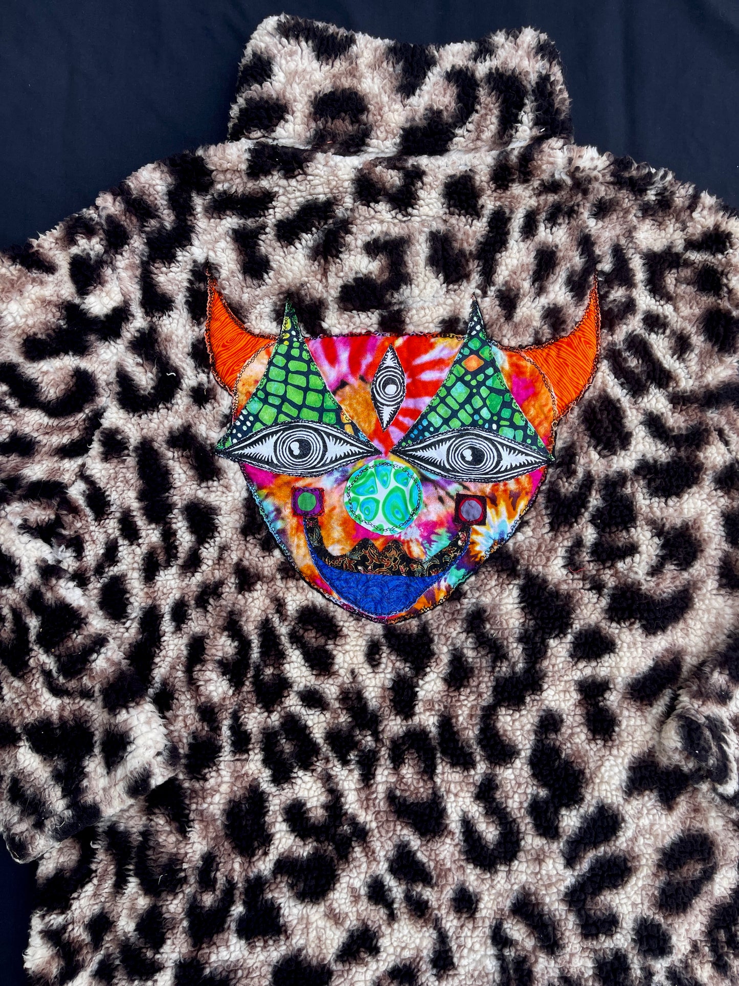 Leopard clown & mushroom fuzzy zip up jacket