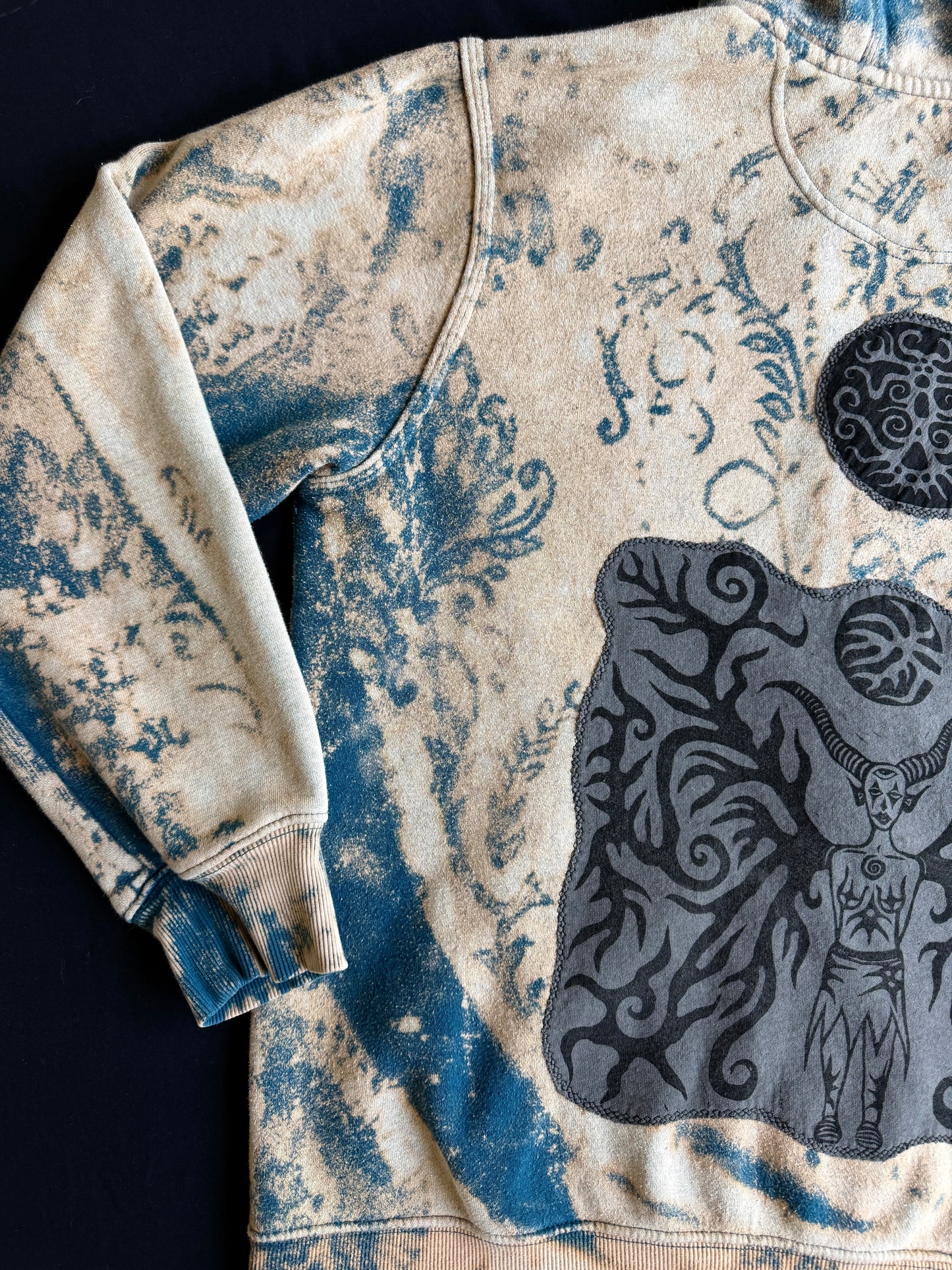 Moon goddess patch bleach dyed zip up hoodie