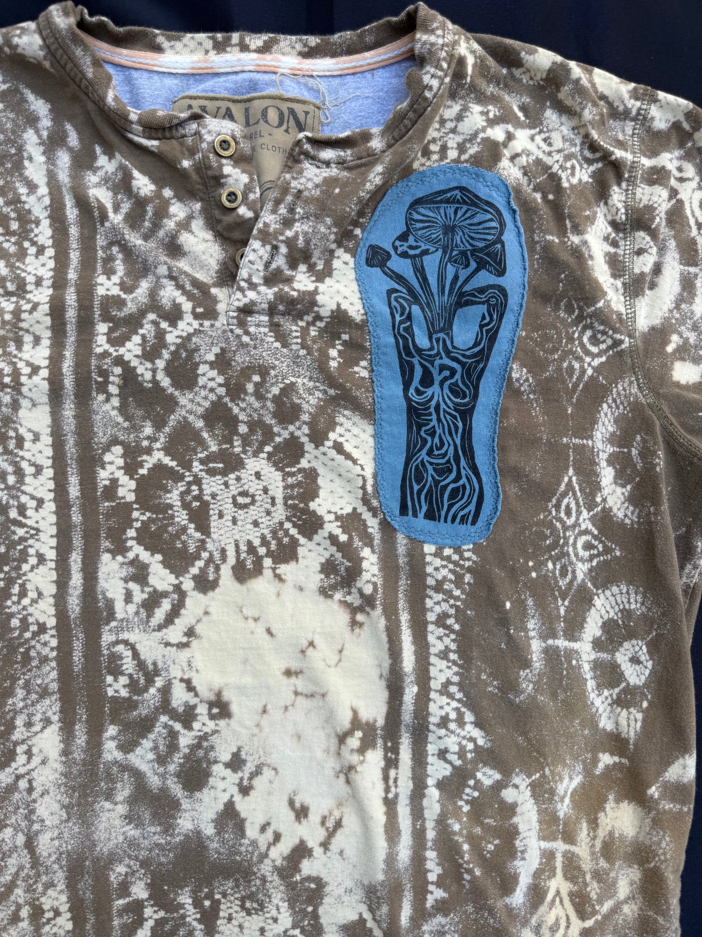 Mushroom lady patch bleach dyed shirt