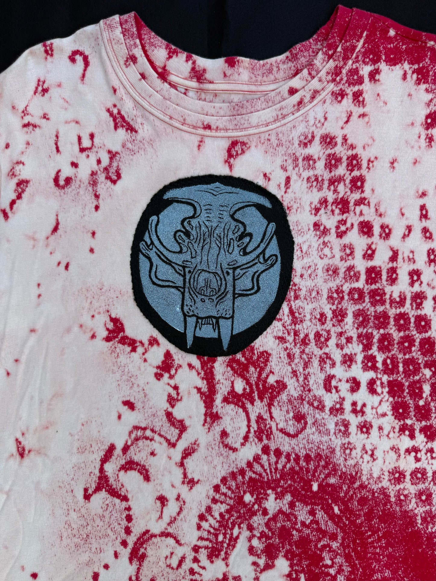 Polar bear skull patch bleach dyed t-shirt