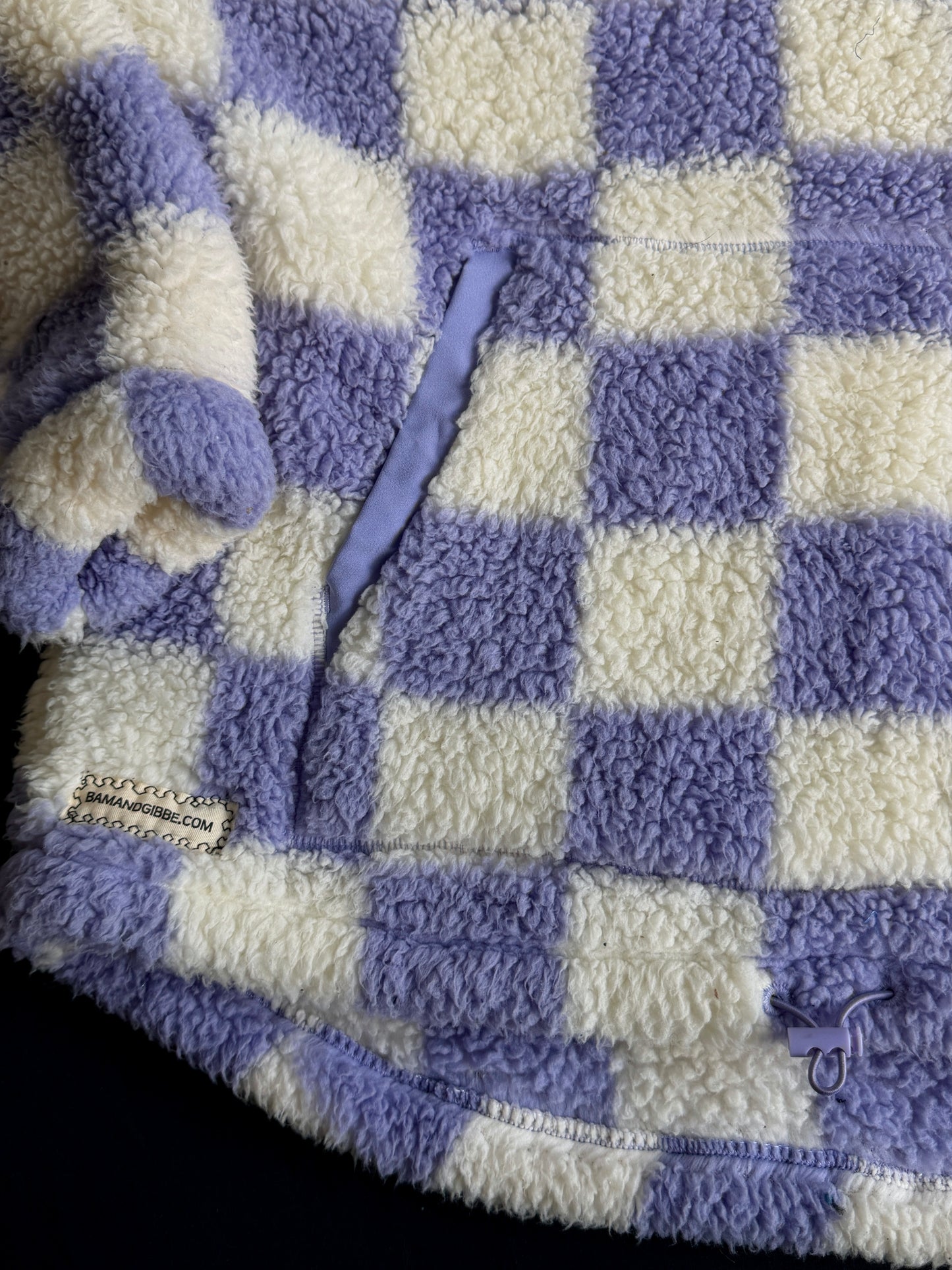 Checkered clown & mushroom fuzzy quarter zip jacket