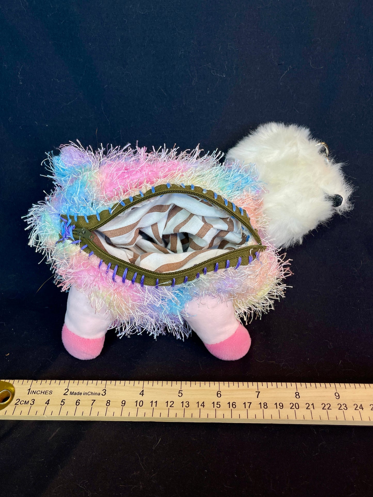 Owl + fuzzy rainbow llama keychain stash pouch