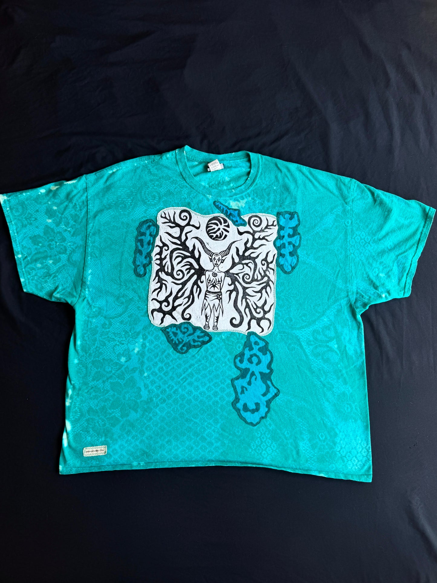 Moon goddess patch + shapes bleach dyed t-shirt