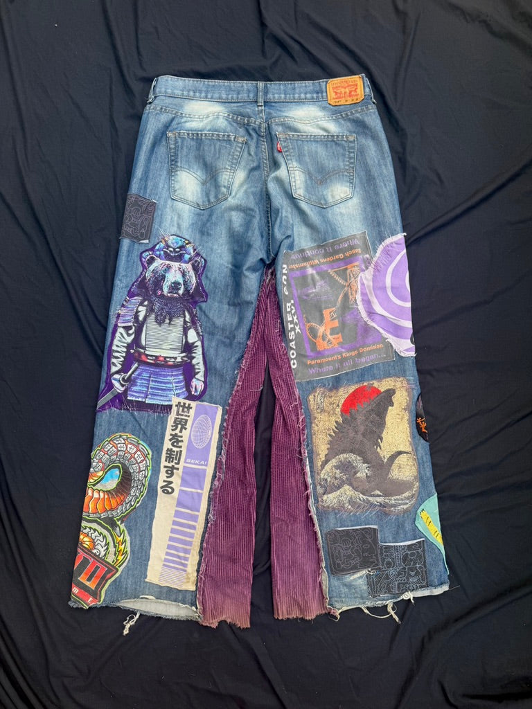 Purple collaged denim with added corduroy flair