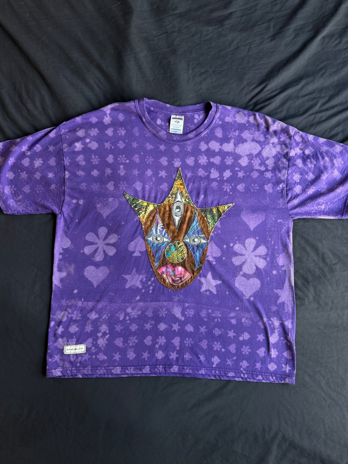 Purple clown patch bleach dyed t-shirt
