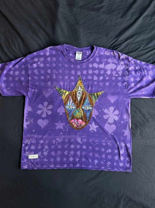Purple clown patch bleach dyed t-shirt