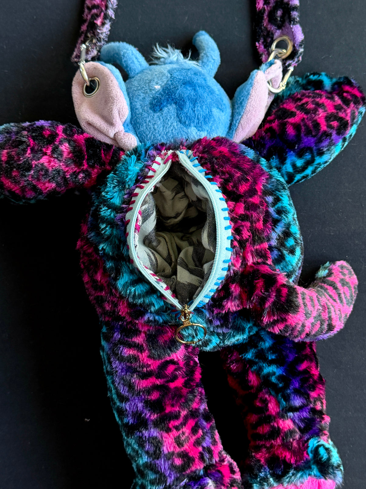 Stitch + pink and blue leopard hybrid side bag