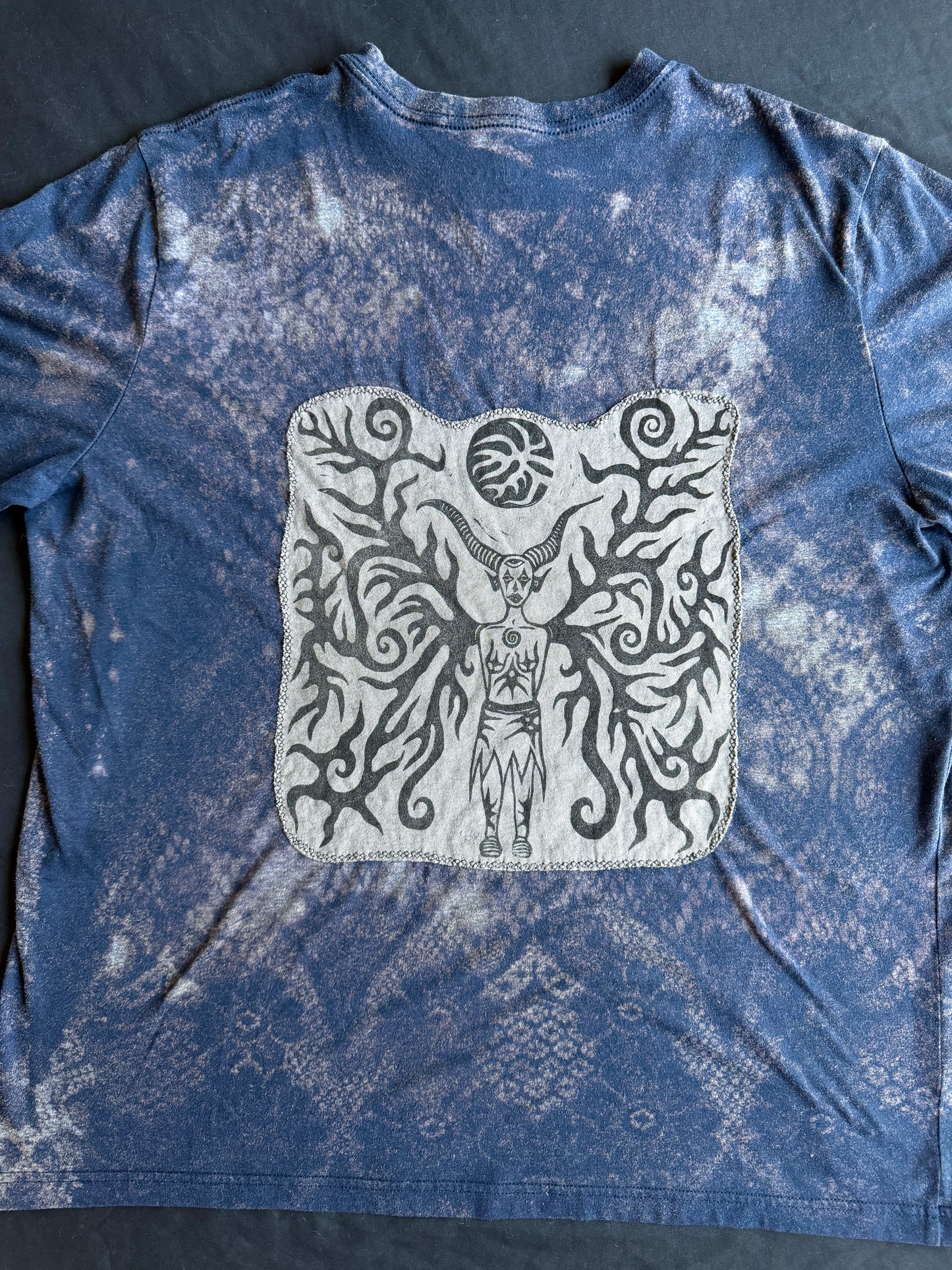 Moon goddess patch bleach dyed t-shirt