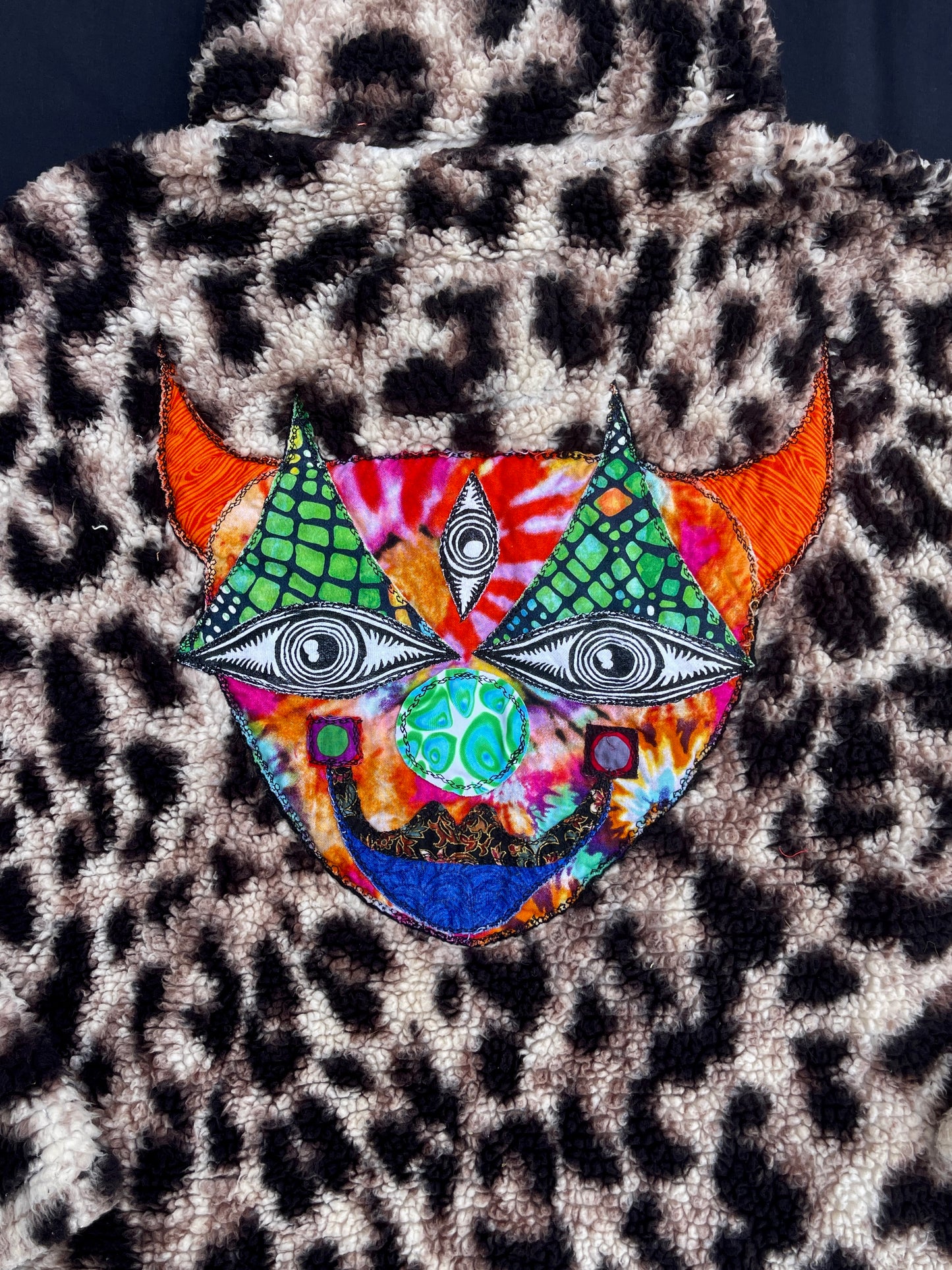 Leopard clown & mushroom fuzzy zip up jacket