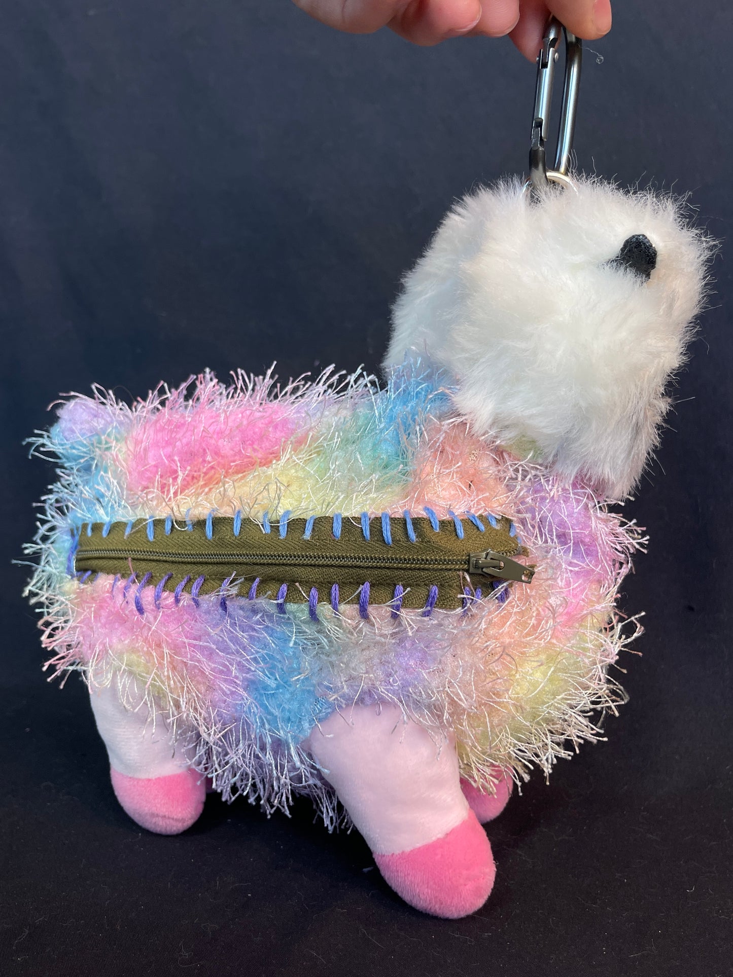 Owl + fuzzy rainbow llama keychain stash pouch
