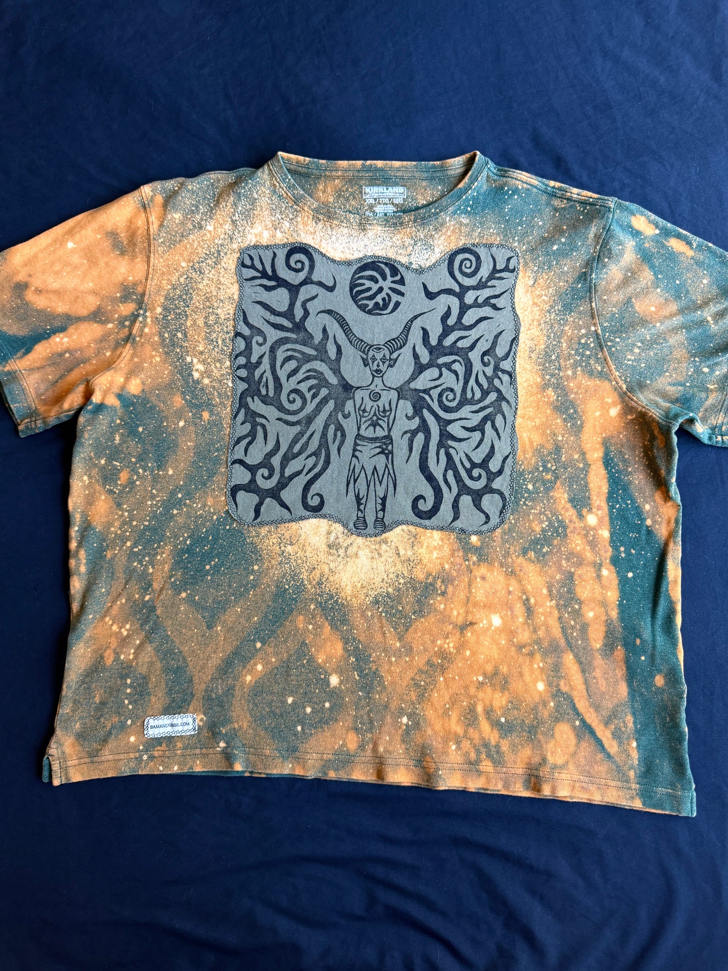 Moon goddess patch bleach dyed t-shirt