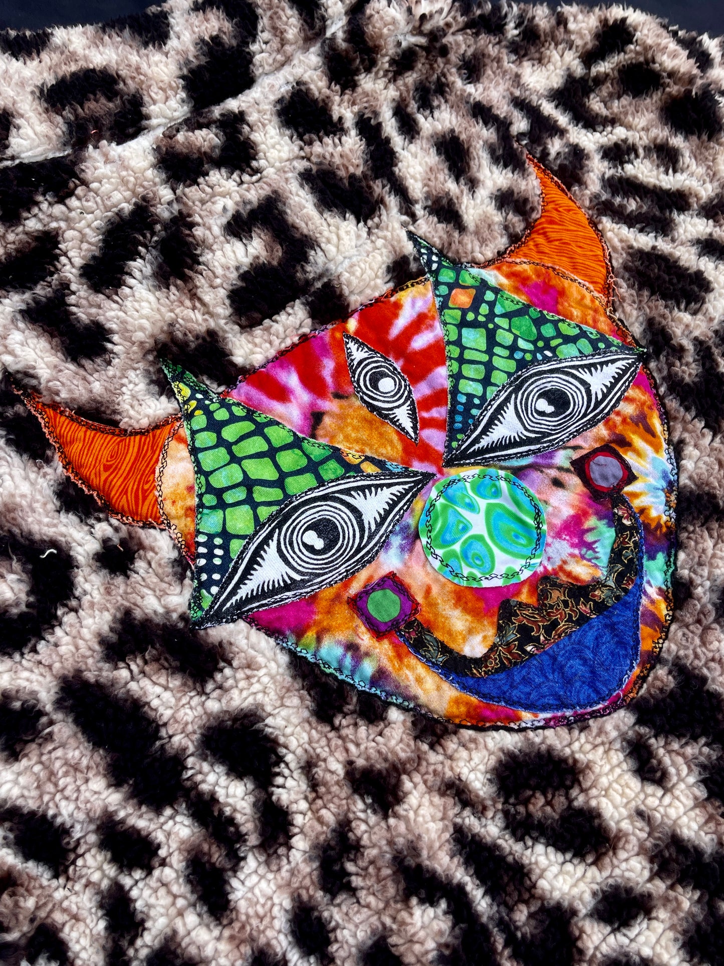 Leopard clown & mushroom fuzzy zip up jacket