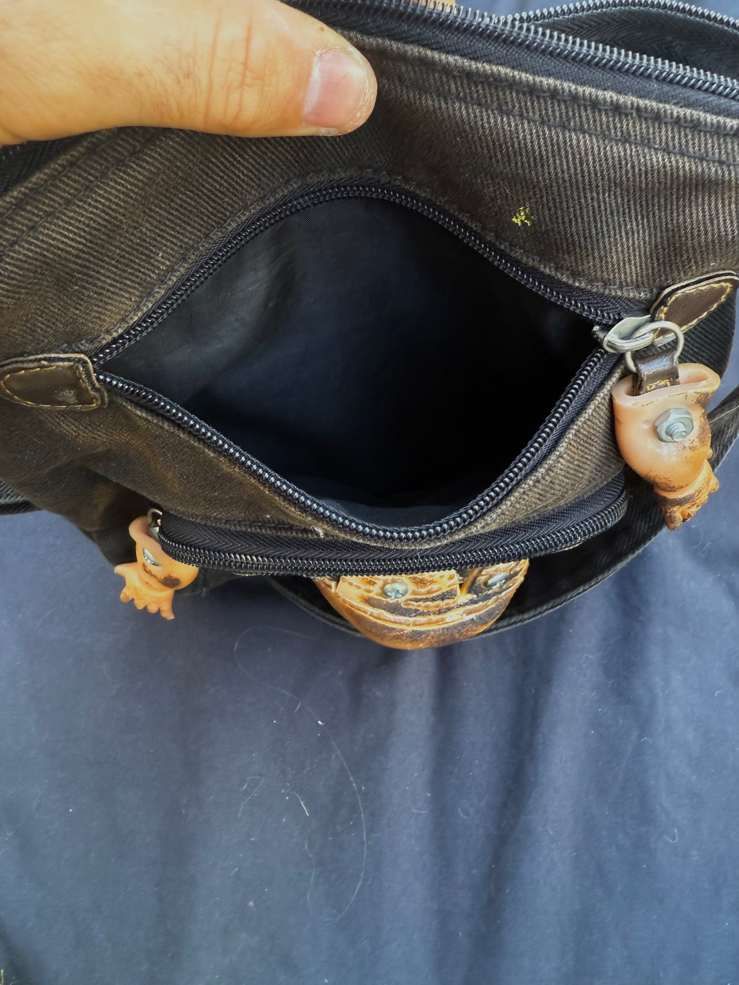 Black denim baby bag