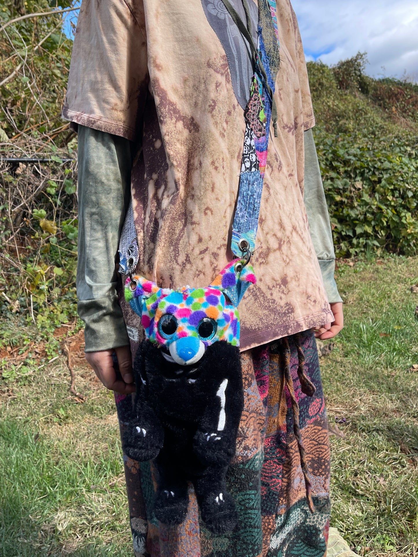 Rainbow skull dog hybrid side bag