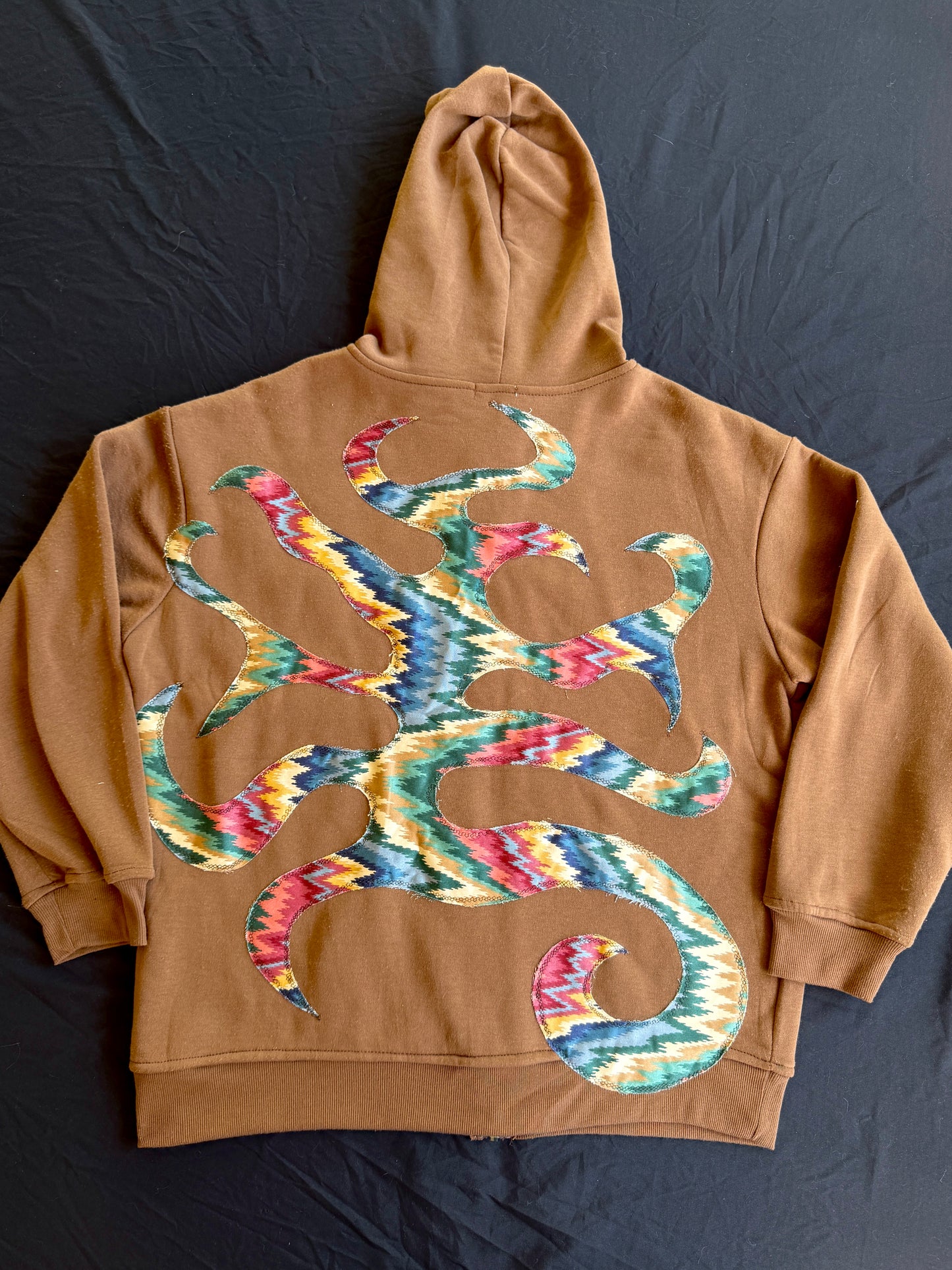Brown sigil patch zip up hoodie