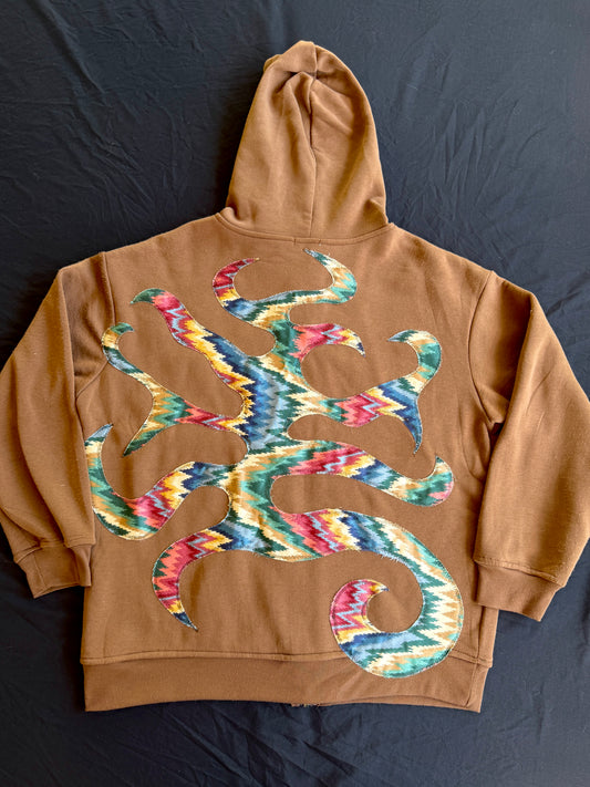 Brown sigil patch zip up hoodie