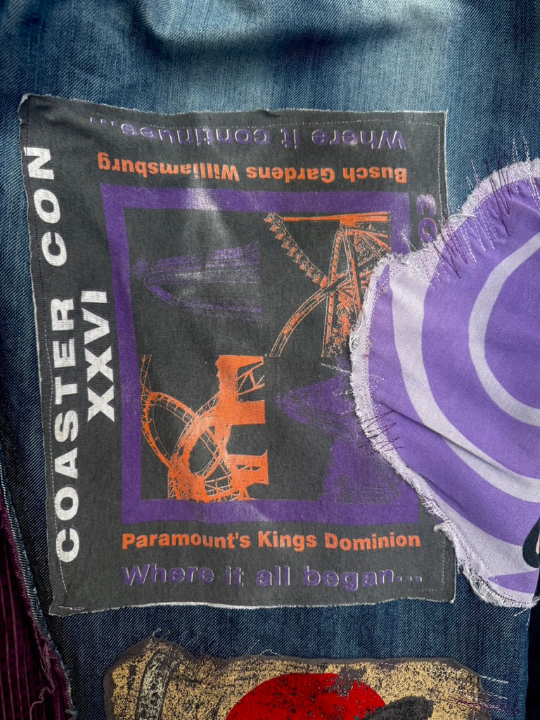 Purple collaged denim with added corduroy flair