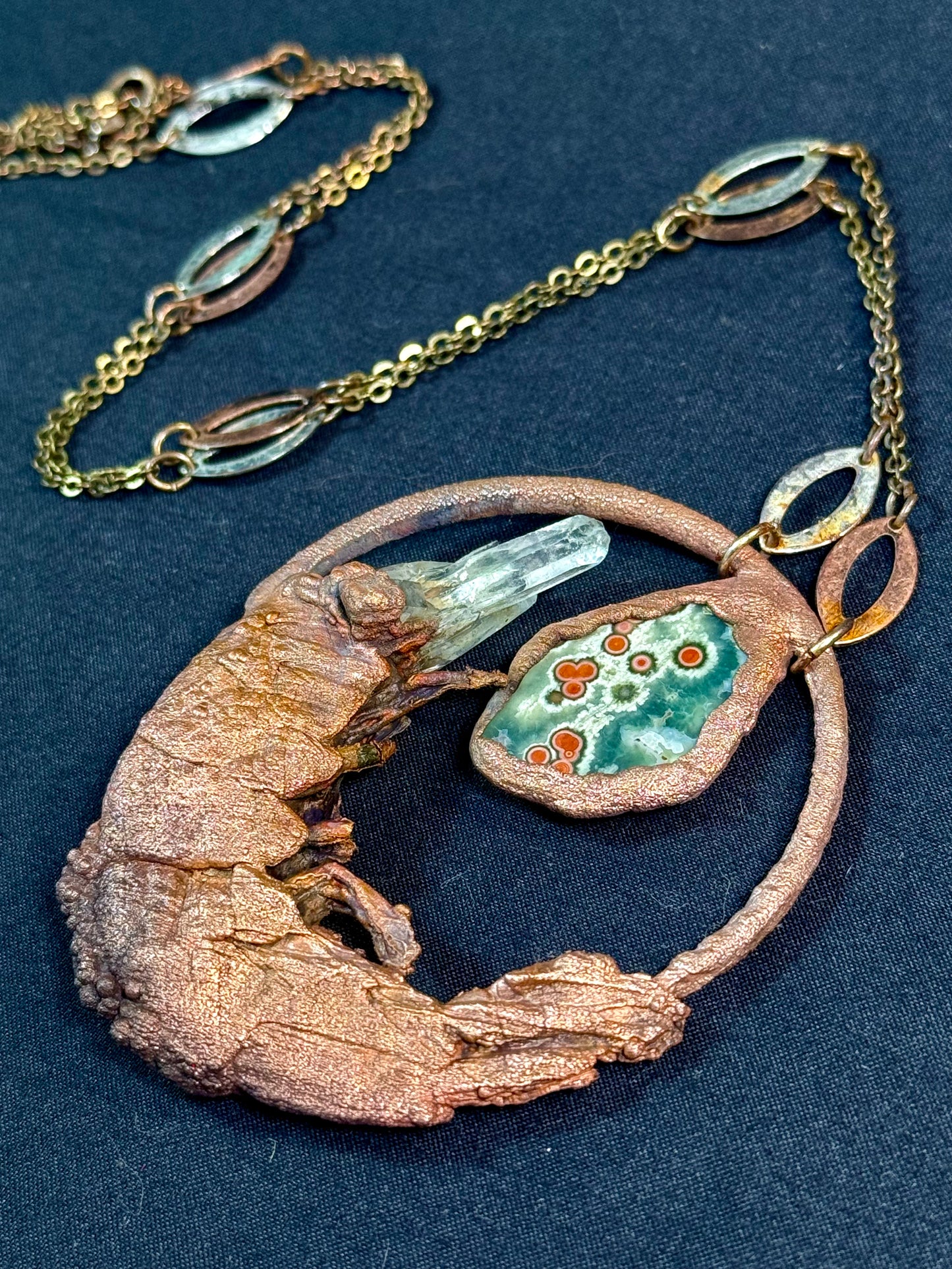 Fire agate shrimp amulet