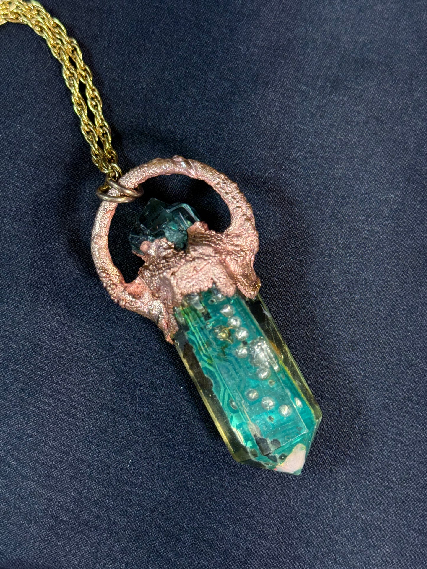 Cyber mushroom crystal with fluorite cube and opal