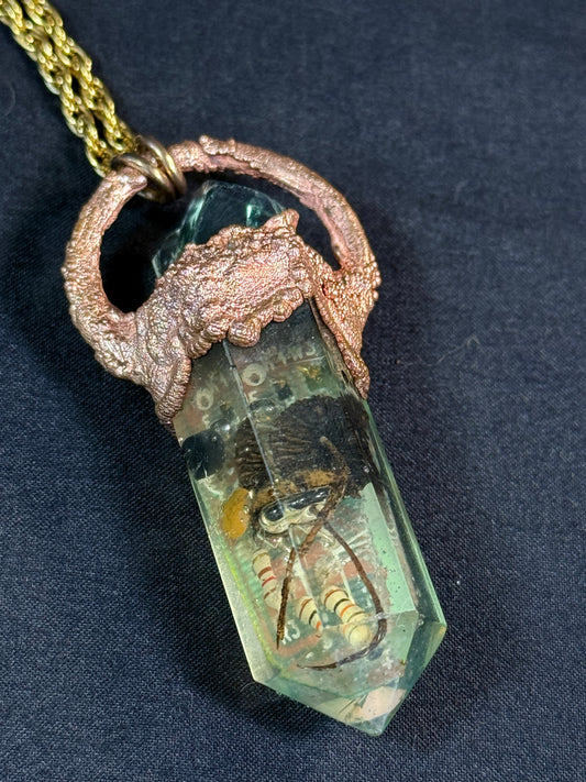 Cyber mushroom crystal with fluorite cube and opal